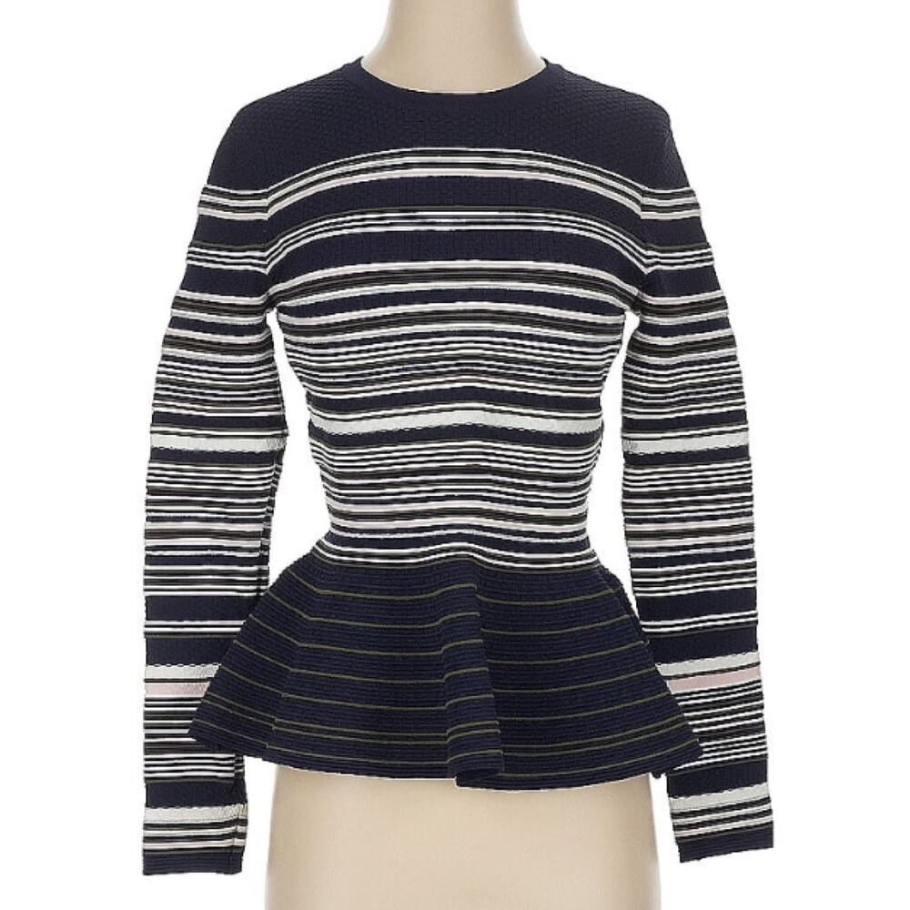 Ted Baker Leytina Striped Peplum Knit Sweater Navy Blue 3 M 8